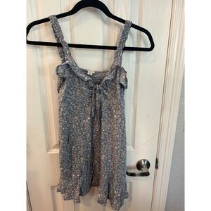 American Eagle Mini Dress Blue Floral Smocked Tie Front Ruffle Summer Boho